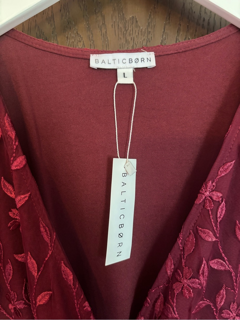 Burgundy Embroidered V-Neck Maxi Dress - Picture 2 of 3